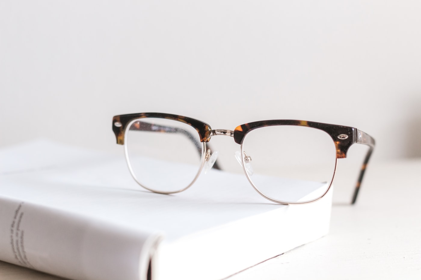 Eyeglass frame displayed on a white optical counter